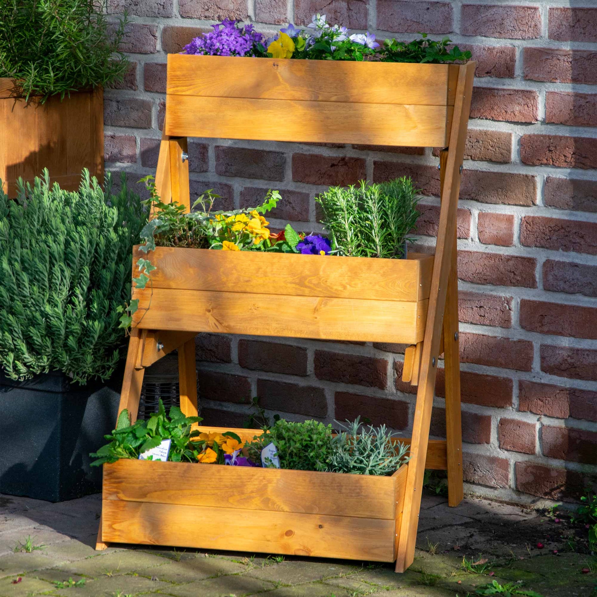 Dobar Hochbeet Pflanztreppe – 70 × 90 × 70 cm – Kiefernholz & Kunststoff, Braun
