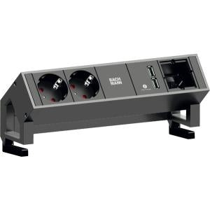 Bachmann DESK2 – Aufbau-Anschlussfeld, 2× Schutzkontakt, 2× USB-Ladegerät, 1× ABD, Wieland GST18, Schwarz