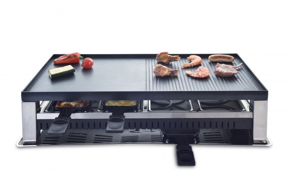 Solis Raclettegrill Typ 791 – 8 Personen, 1400 W, Pizza-Funktion & zuschaltbare Unterhitze – schwarz/edelstahl
