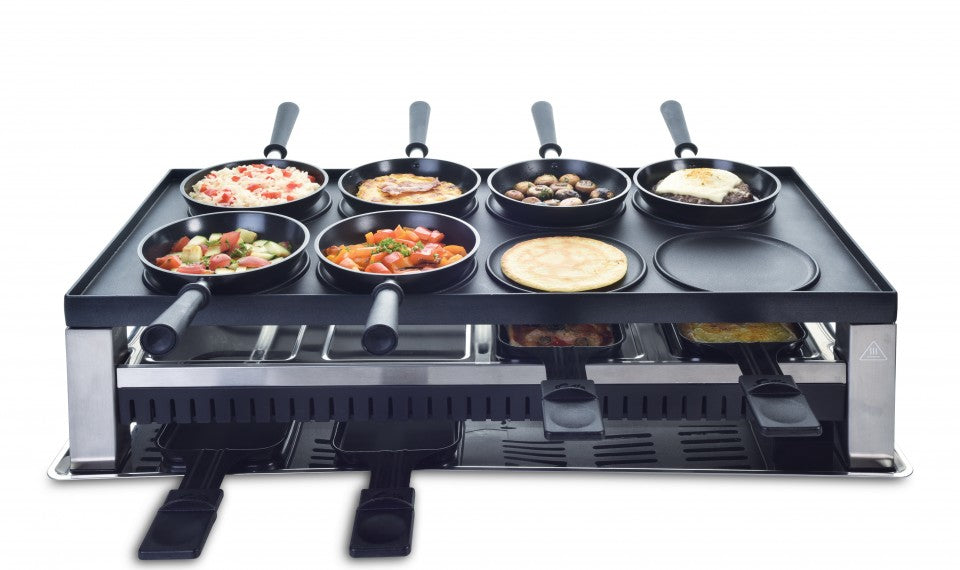 Solis Raclettegrill Typ 791 – 8 Personen, 1400 W, Pizza-Funktion & zuschaltbare Unterhitze – schwarz/edelstahl