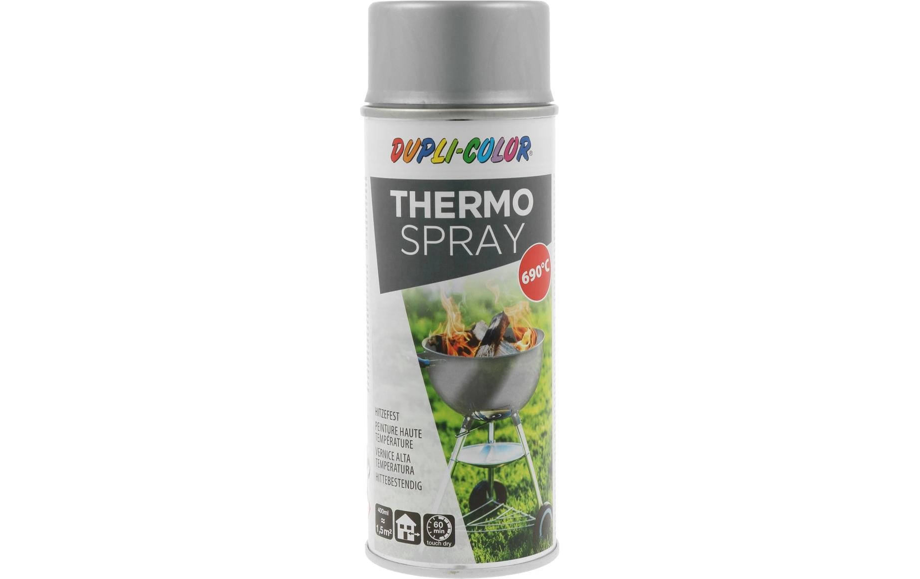 Dupli-Color Thermo Spray Hitzebeständige Sprühfarbe bis 690 °C – Silber, Matt – 400 ml – für Metall