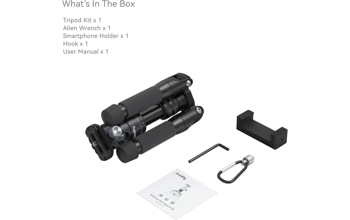SmallRig VT-20 Mini-Stativ – bis 52 cm – 6 kg Traglast – für Arca-Swiss Schnellwechselplatten – 1/4" Gewinde