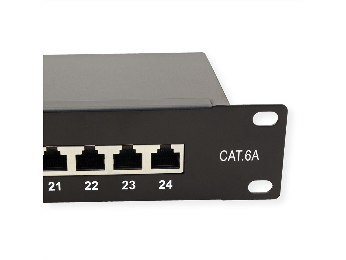 VALUE Cat.6A (Klasse EA) Patchpanel – 24× RJ‑45, 10 Gbit/s, geschirmt, 19", 1U, für Cat6a, schwarz