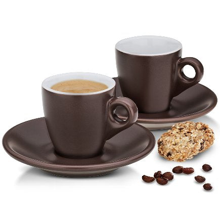 Kela Espressotassen – 50 ml, Ø 12 cm, Keramik, Braun, mit Löffel
