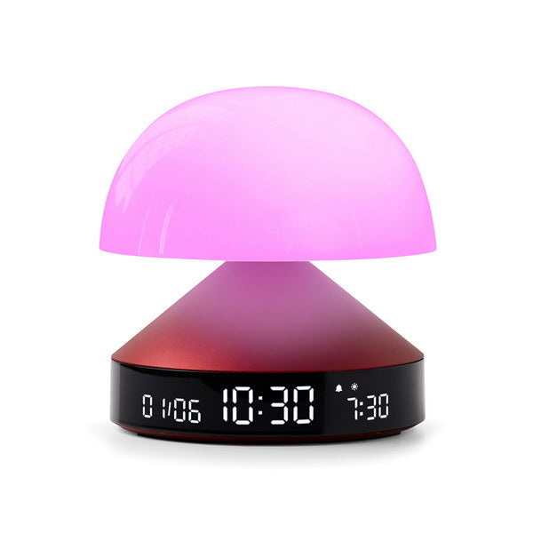 LEXON Lichtwecker Mina Sunrise – digital – 11 × 11 × 11 cm, weinrot, USB-Ladeport, Wecklicht