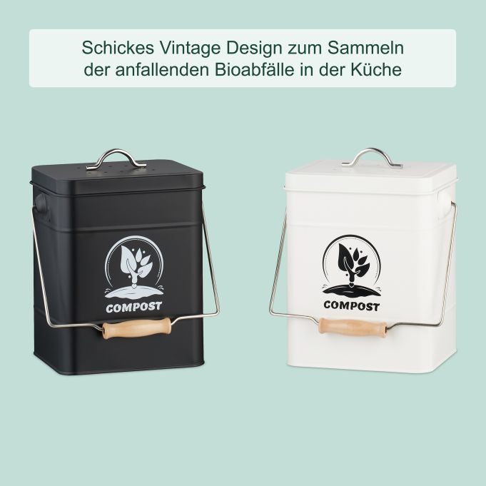 Relaxdays Komposteimer 10051219_49 – 6 l – Eisen, rechteckig – silber – mit Filter