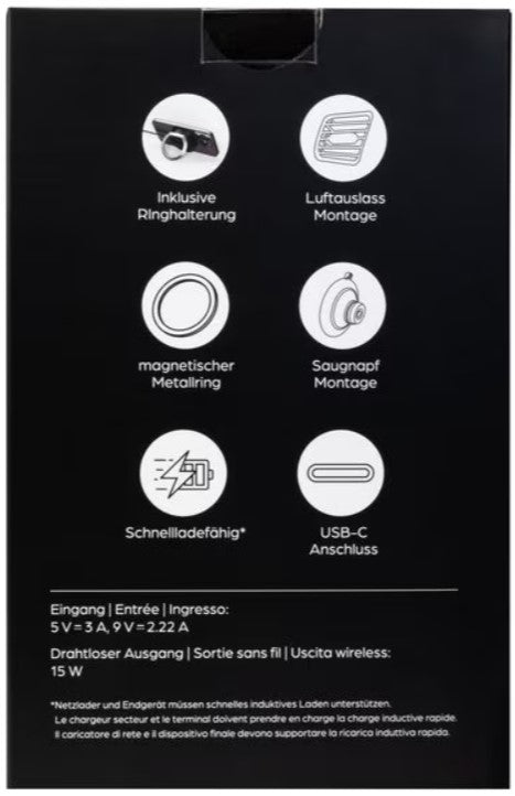ONIT F02127 Kabelloses Ladegerät 15 W – Qi2, magnetisch – Saugnapfhalter, USB-C – für Smartphones – schwarz