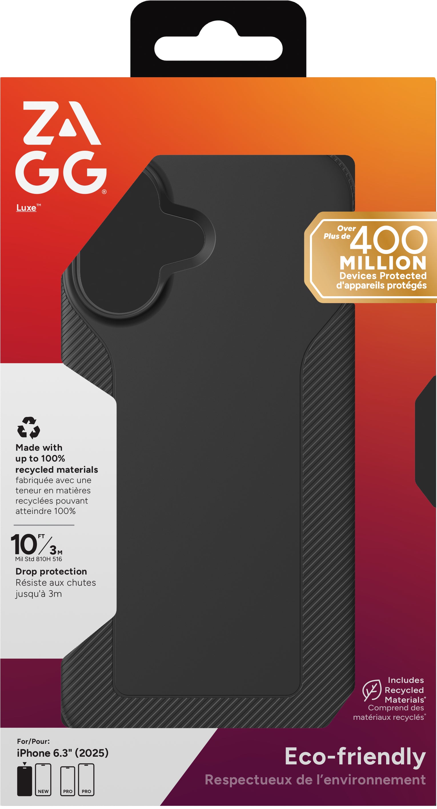 ZAGG Luxe Backcover – für Apple iPhone 17, MagSafe, Graphen, Schwarz, bis 3 m Sturzsicher