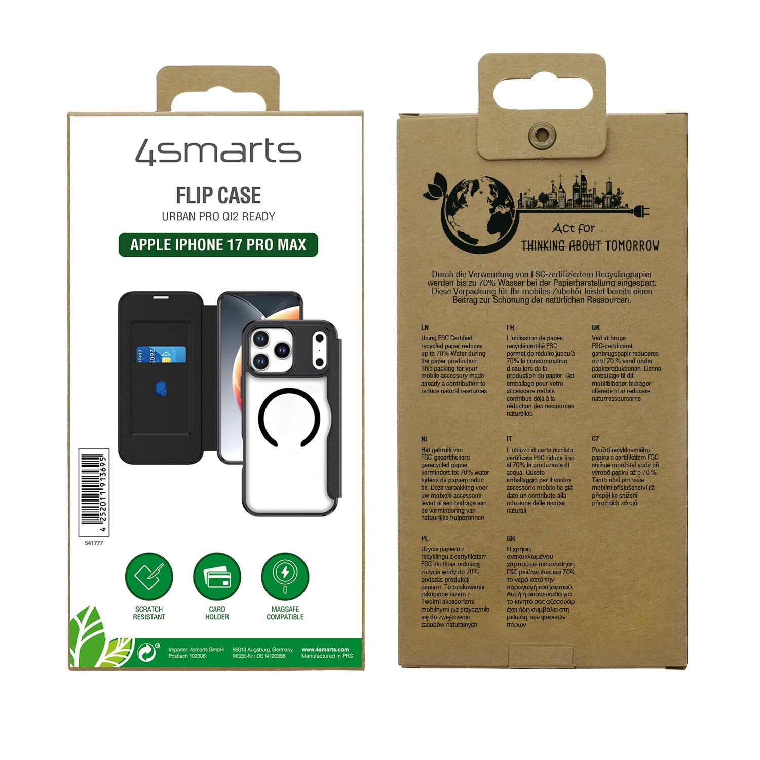 4smarts Urban Pro Folio – für Apple iPhone 17 Pro Max, MagSafe, mit Kartenfach, PU, Schwarz