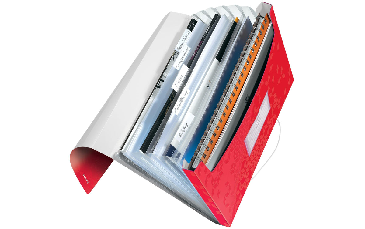 Leitz Fächermappe A4 – 6 Fächer, Gummiband, Polypropylen (PP), Rot, bis 250 Blatt