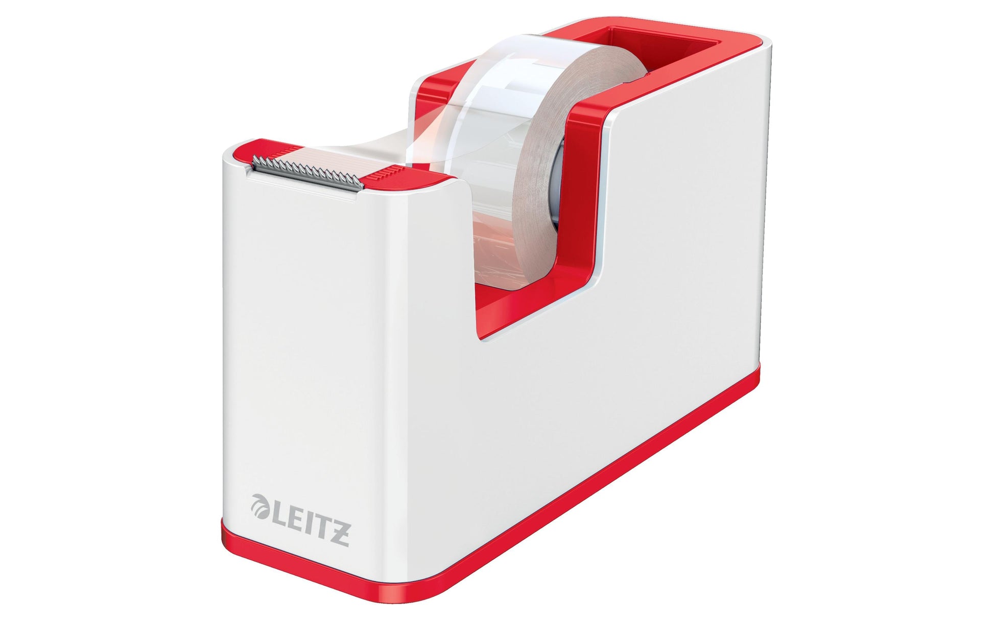 Leitz WOW Duo Tischabroller – für Klebeband bis 19 mm × 33 m, Kunststoff (PS), rot/weiss