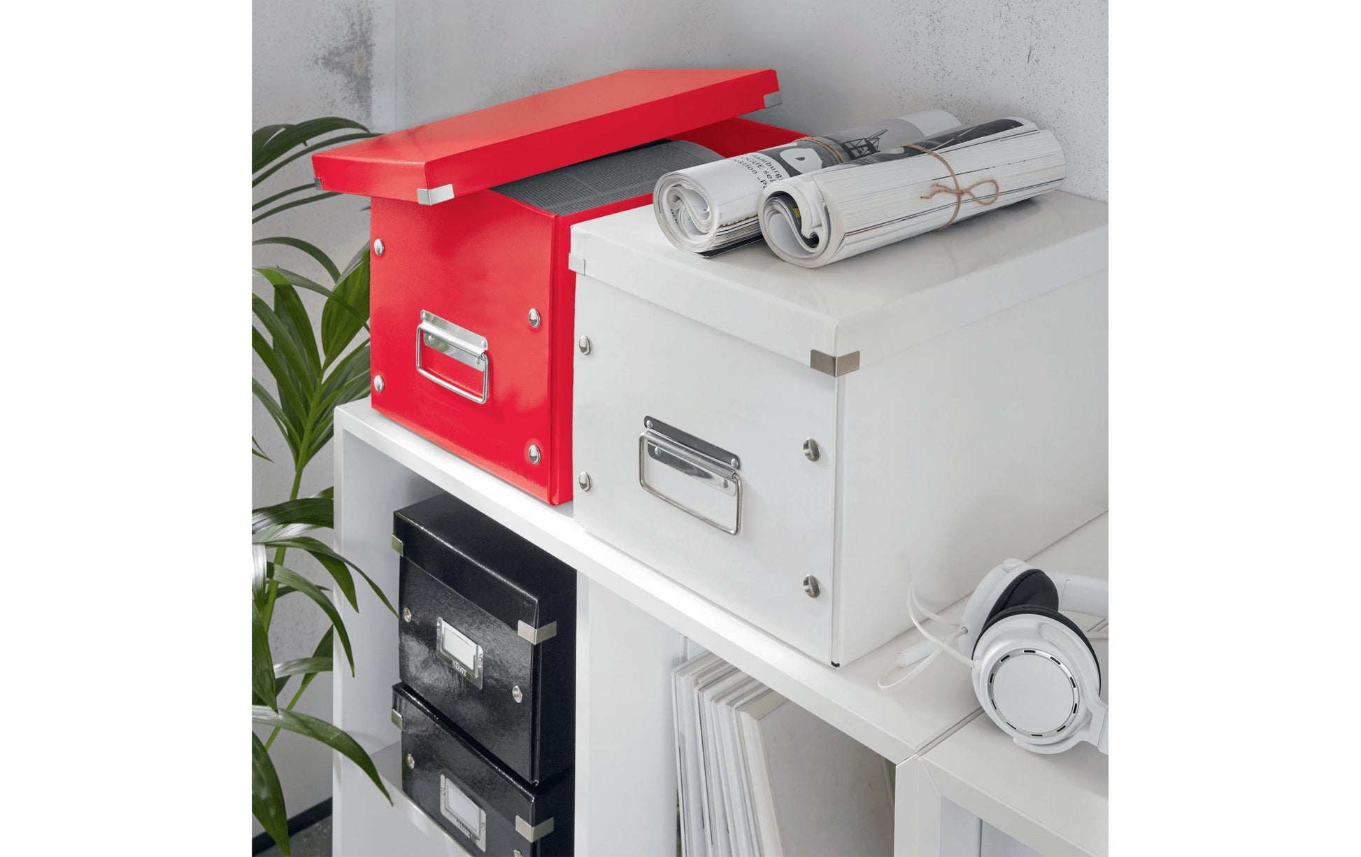 Leitz Click & Store WOW Aufbewahrungsbox 35 l – mit Deckel, stapelbar, mit Tragegriff, rot, Karton, 1 Stück