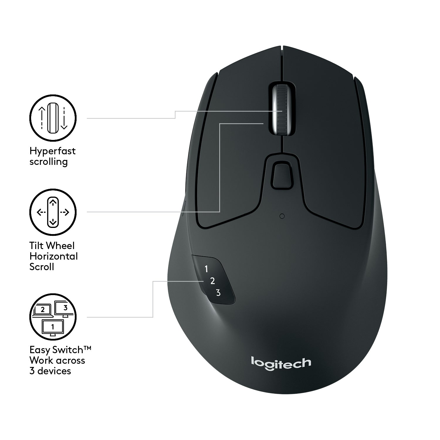 Logitech M720 Triathlon Maus – kabellos, Bluetooth + 2,4 GHz