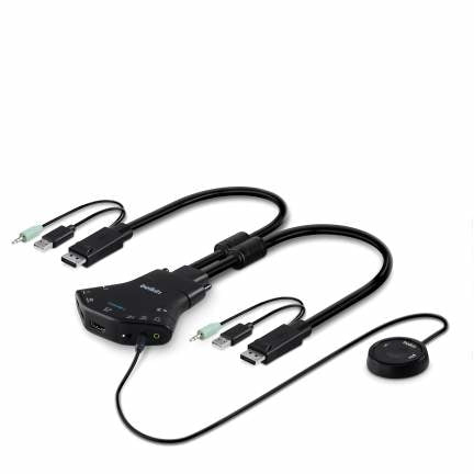 Belkin KVM-Switch 2×1, HDMI/DisplayPort/Audio, Fernbedienung, Secure Flip