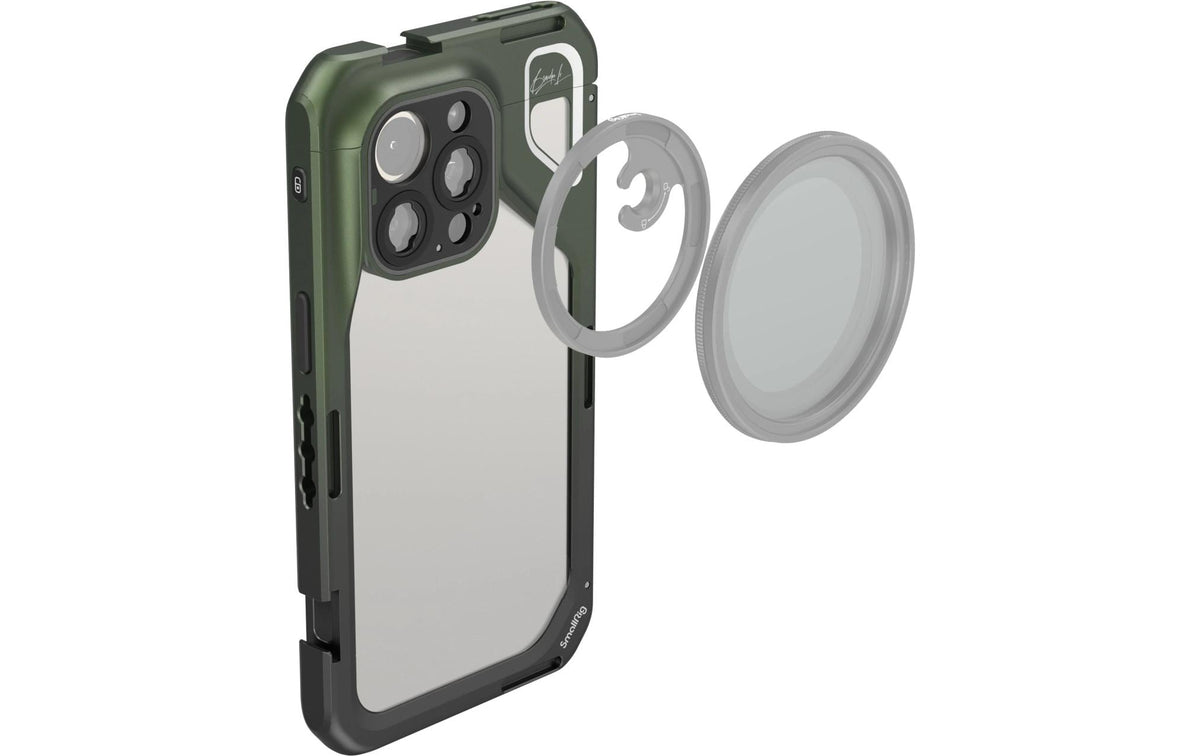 SmallRig Brandon Li Mobile Video Cage – Backcover – für Apple iPhone 15 Pro Max, Aluminium+Silikon, Grün