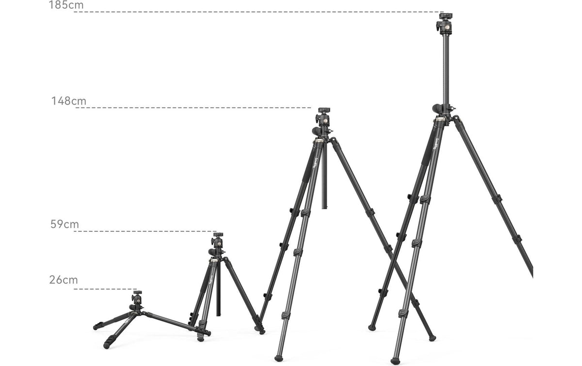 SmallRig 4288 Dreibeinstativ – bis 185 cm, Traglast 15 kg, 1/4" Gewinde – Schwarz
