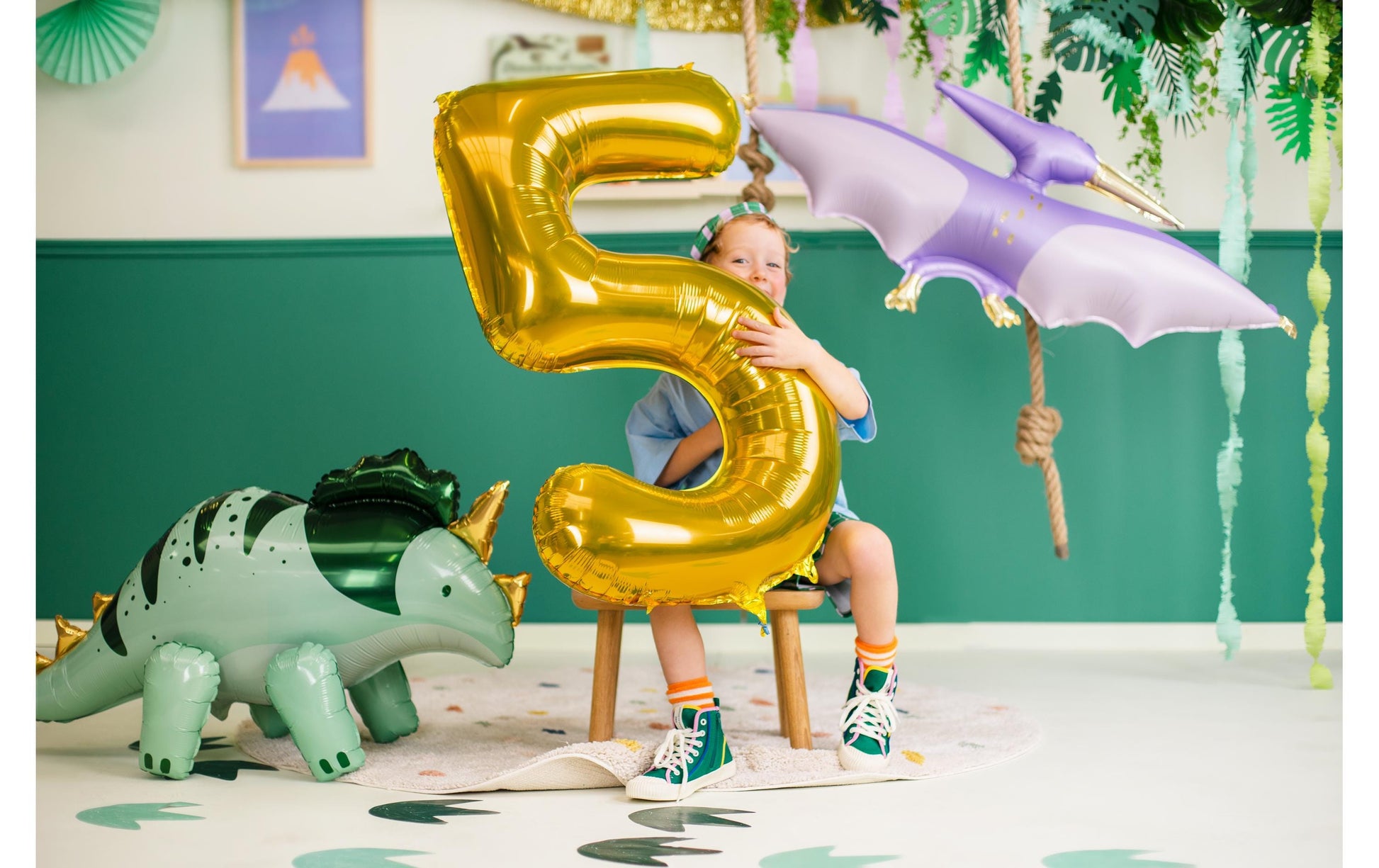 PartyDeco Folienballon Triceratops – Grün – 93 × 49 cm – Folie – 1 Stk