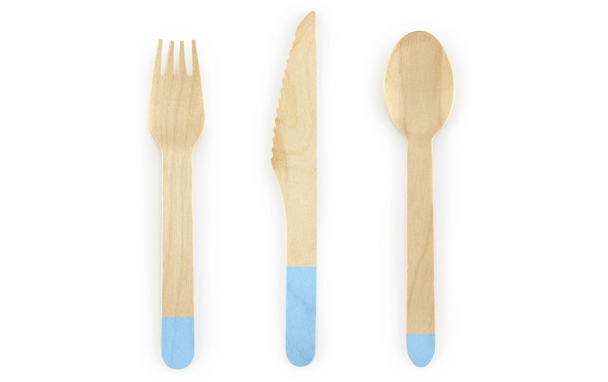 PartyDeco Besteck-Set 3-teilig, Holz (Birke) – 16 cm, Blau – 18 Stk.