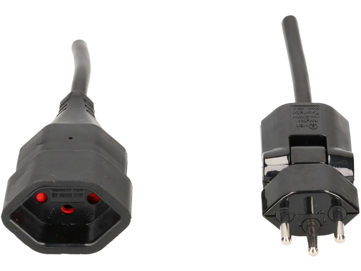 Max Hauri AG Verlängerungskabel – T12–T13, 1 m, IP20, innen, 3×1 mm² H05VV-F, schwarz