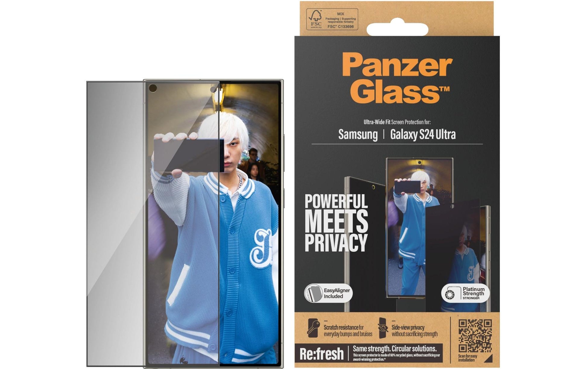 PanzerGlass Privacy-Filter (Panzerglas), Ultra-Wide Fit – für Galaxy S24 Ultra – mit Applikator