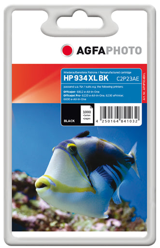 AgfaPhoto 934XL Schwarz Tintenpatrone (Kompatibel) – 1'000 Seiten – für HP 934 – ersetzt C2P23AE