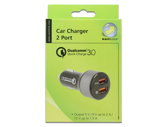 Navilock 62739 Auto-Ladegerät – USB-A×2, QC 3.0 – KFZ-Stecker (12–24 V) – für Smartphones, Tablets u. a.