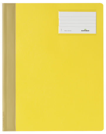 Durable 250004 Schnellhefter für A4, PVC, gelb – mit Sichttasche, mit Beschriftungsfenster – 1 Stk