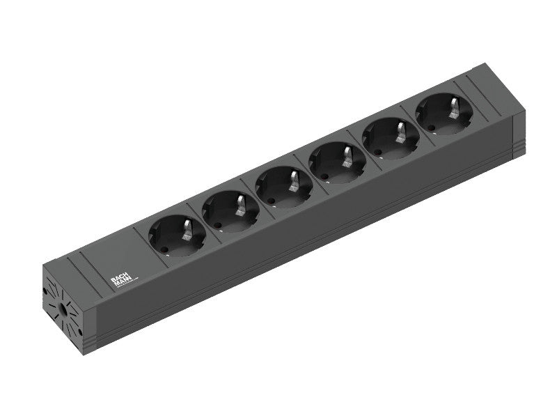 Bachmann CONNECT LINE Steckdosenleiste – 6×Schuko (Typ E/F), 2 m, Winkelstecker, Schwarz