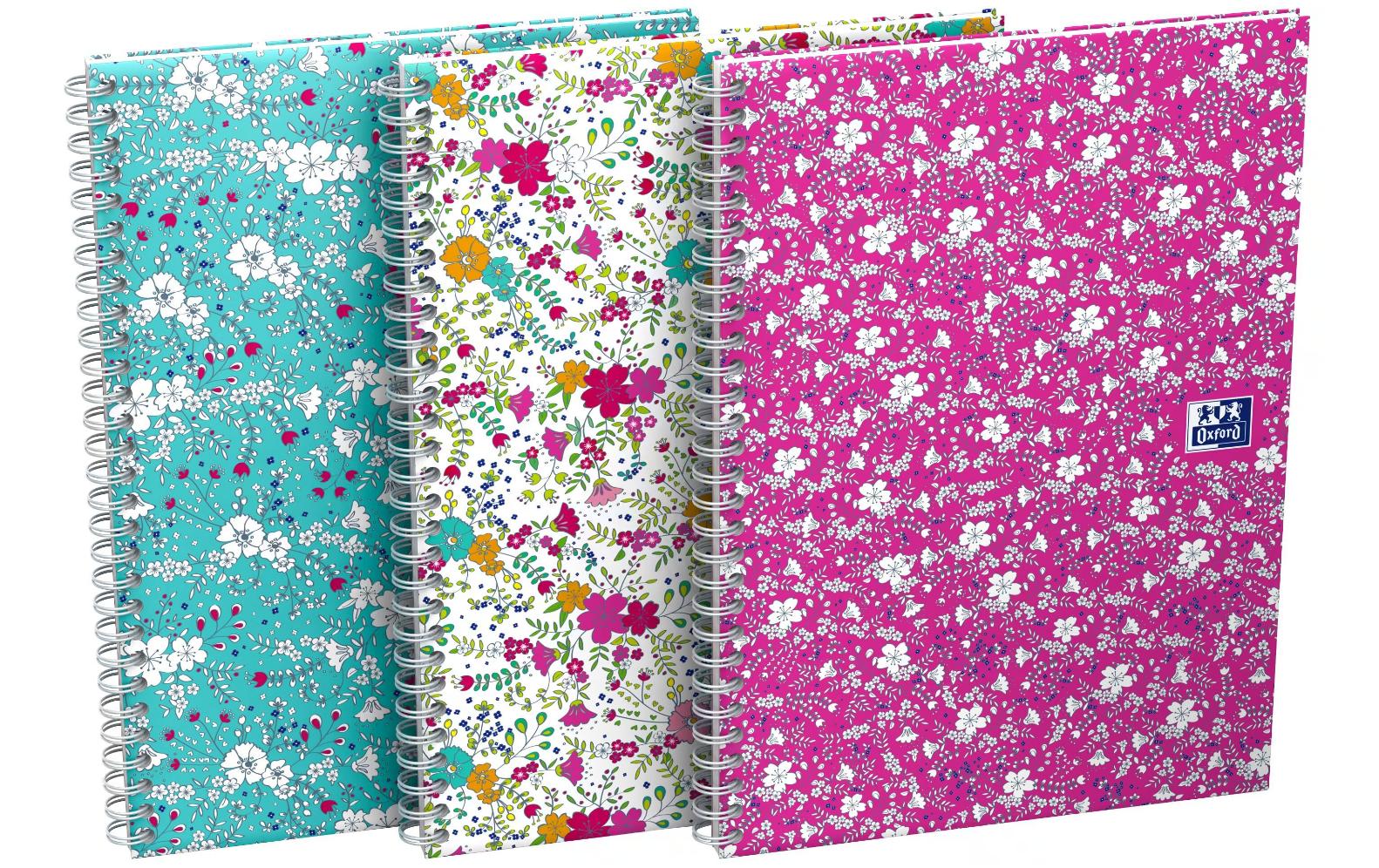 Oxford Collegeblock B5, liniert, Spiralbindung, 60 Blatt, perforiert, 90 g/m² – floral, für SCRIBZEE App
