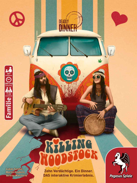 Pegasus Deadly Dinner – Killing Woodstock – Brettspiel, 7–10 Spieler, ab 16 Jahren, 240 Min., DE