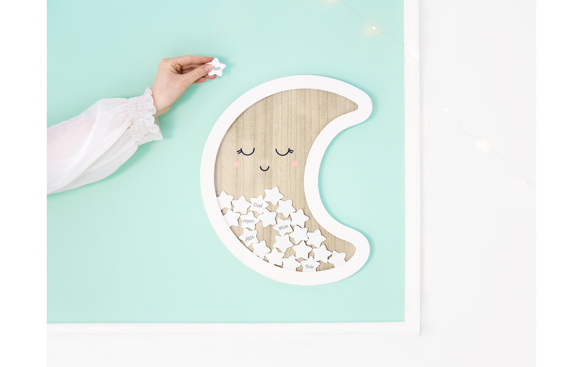 PartyDeco Mond Holz Gästebuch – 385 × 300 mm – Holzeinband, Weiss
