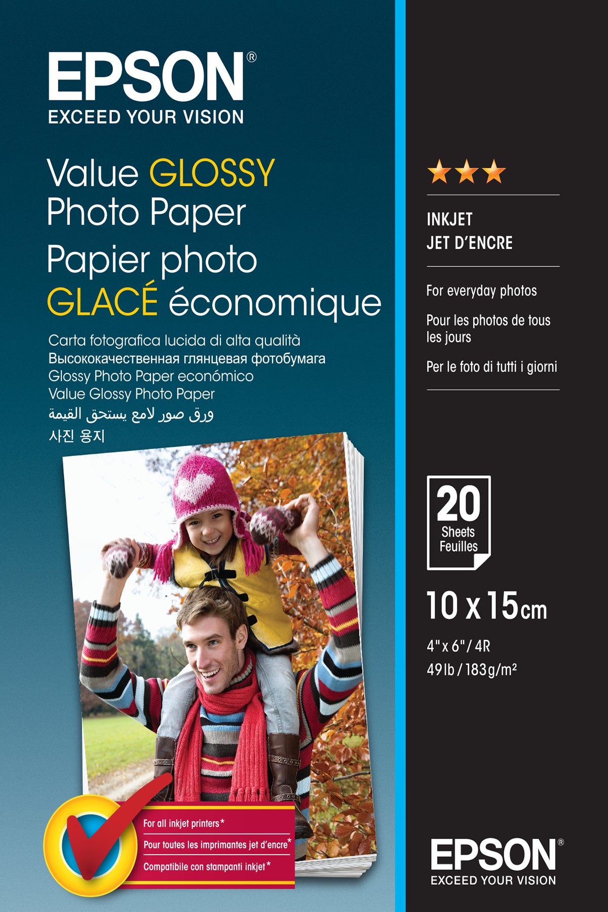 Epson Value Glossy Fotopapier – glänzend, 10 × 15 cm, 183 g/m², 20 Blatt, für Inkjet