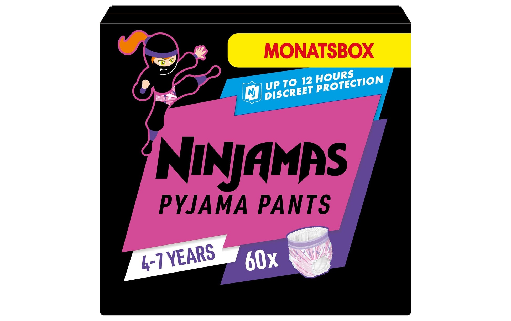 Pampers Ninjamas Nachtwindeln Mädchen – Gr. 4–7 (17–30 kg), 60 Stk – Rosa