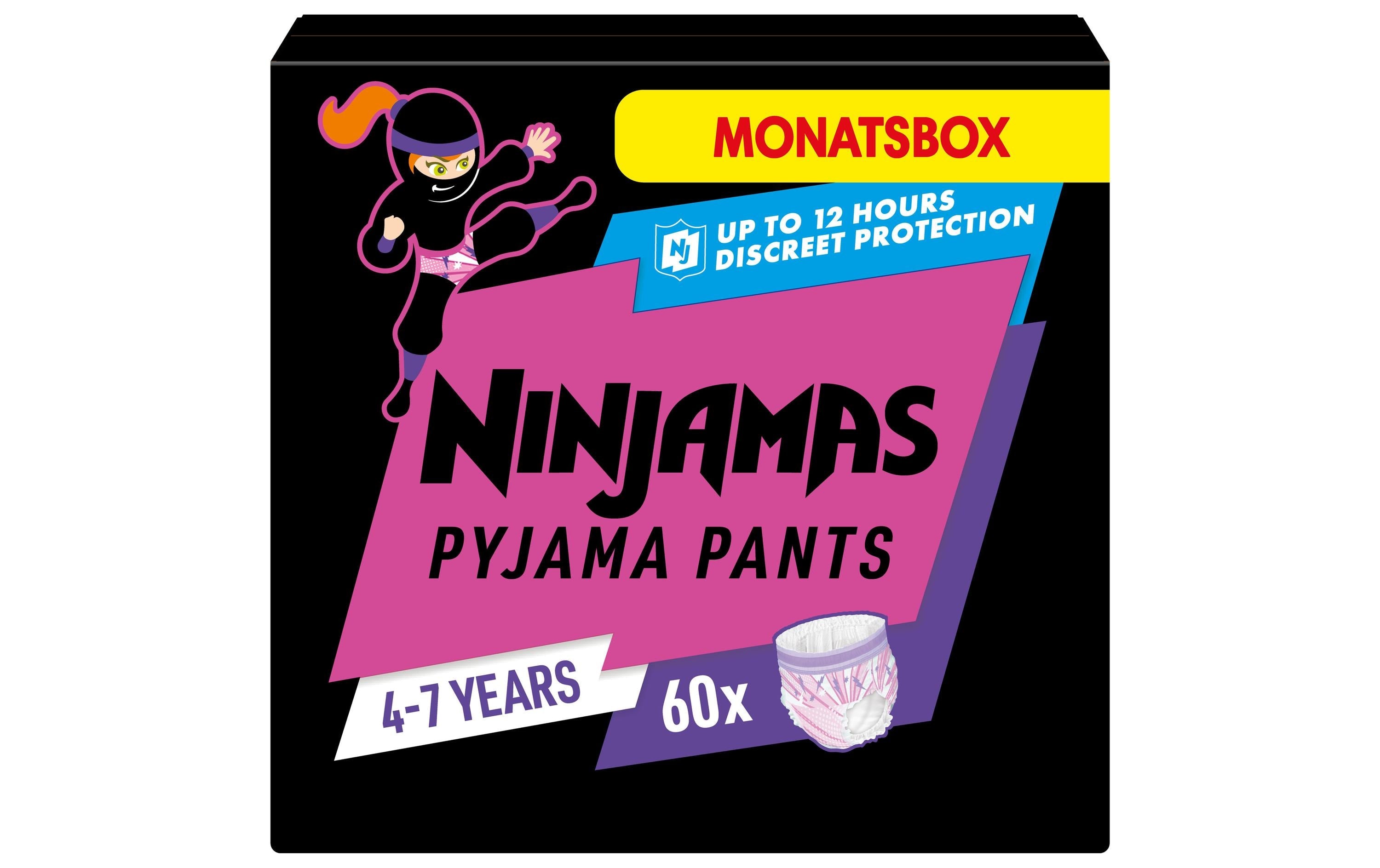 Pampers Ninjamas Nachtwindeln Mädchen – Gr. 4–7 (17–30 kg), 60 Stk – Rosa