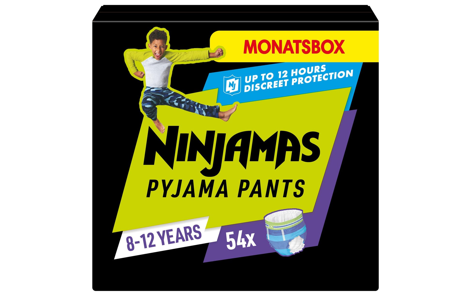 Pampers Nachtwindeln Ninjamas – 8–12 Jahre (27–43 kg) – 54 Stk, blau