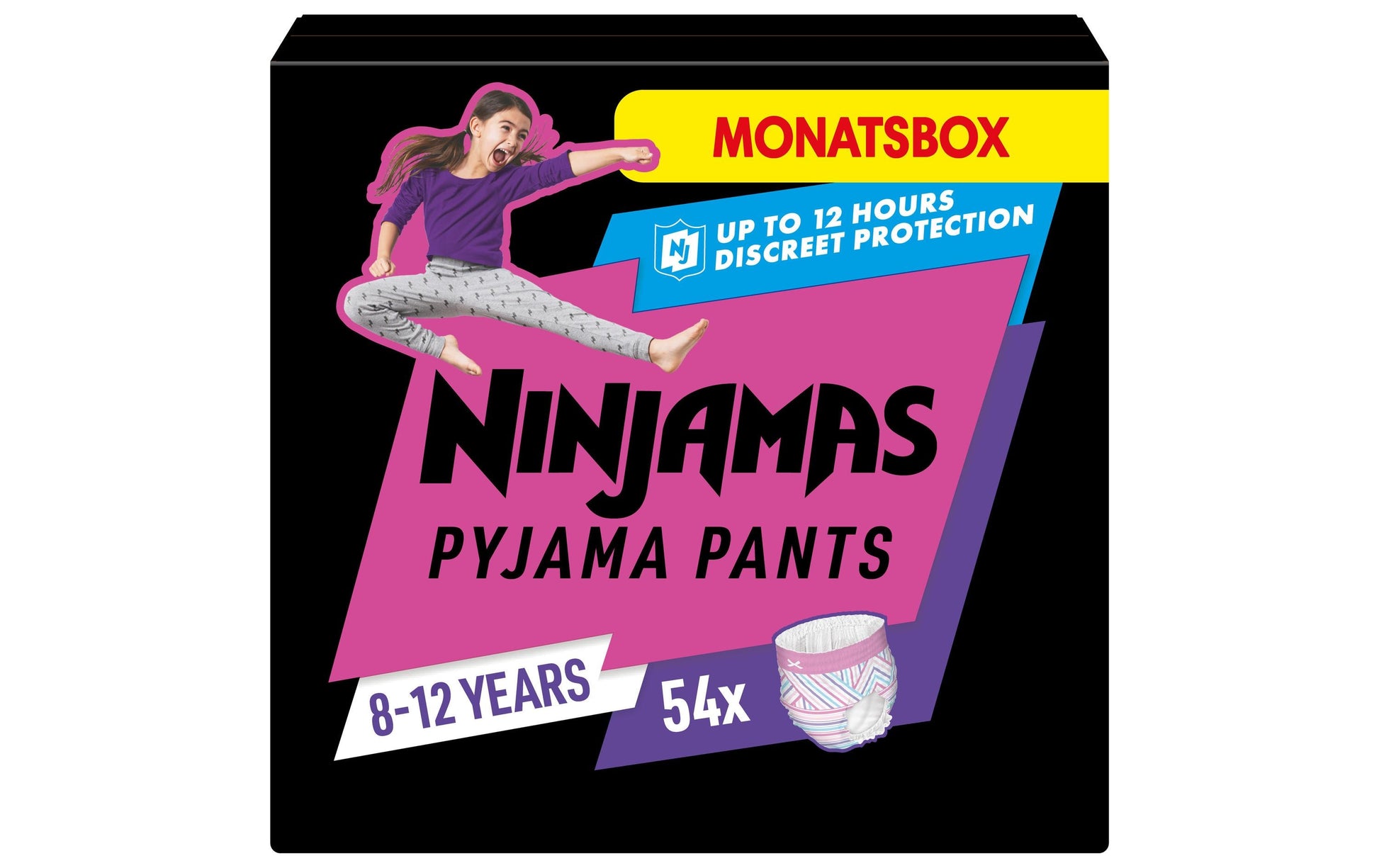 Pampers Nachtwindeln Ninjamas – Mädchen – Grösse 8–12 (27–43 kg) – 54 Stk – rosa
