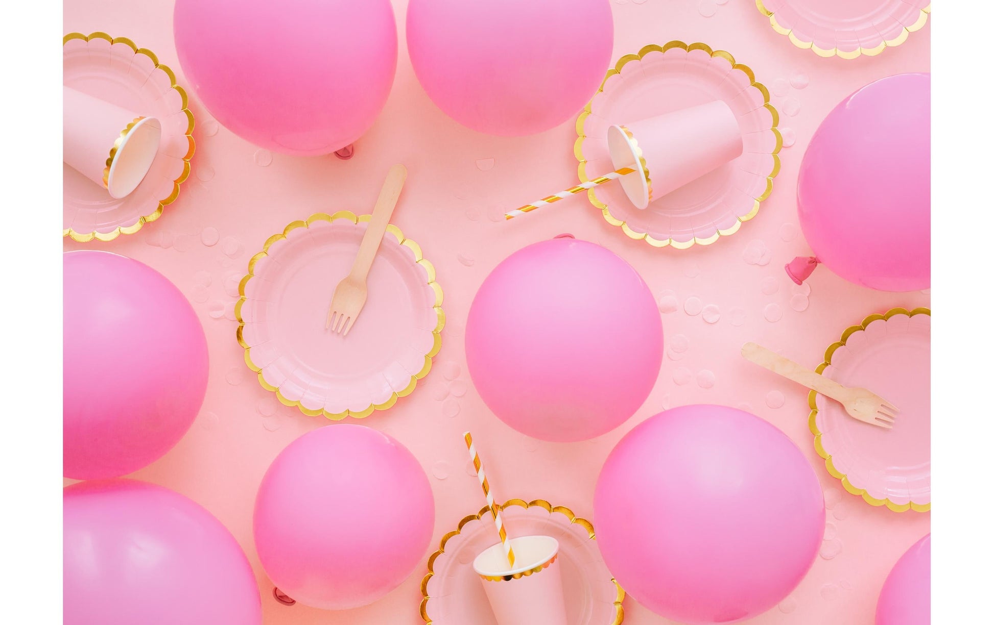 PartyDeco Teller, Papier/Karton – Ø 18 cm, Rosa mit Goldrand – 6 Stk.