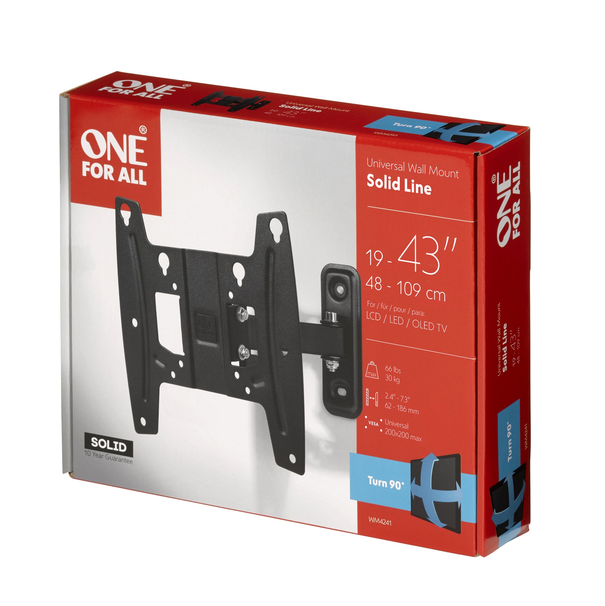 One For All Wandhalterung – Vollbeweglich – 19–43" – VESA 75×75–200×200 – bis 30 kg – SOLID TURN 90