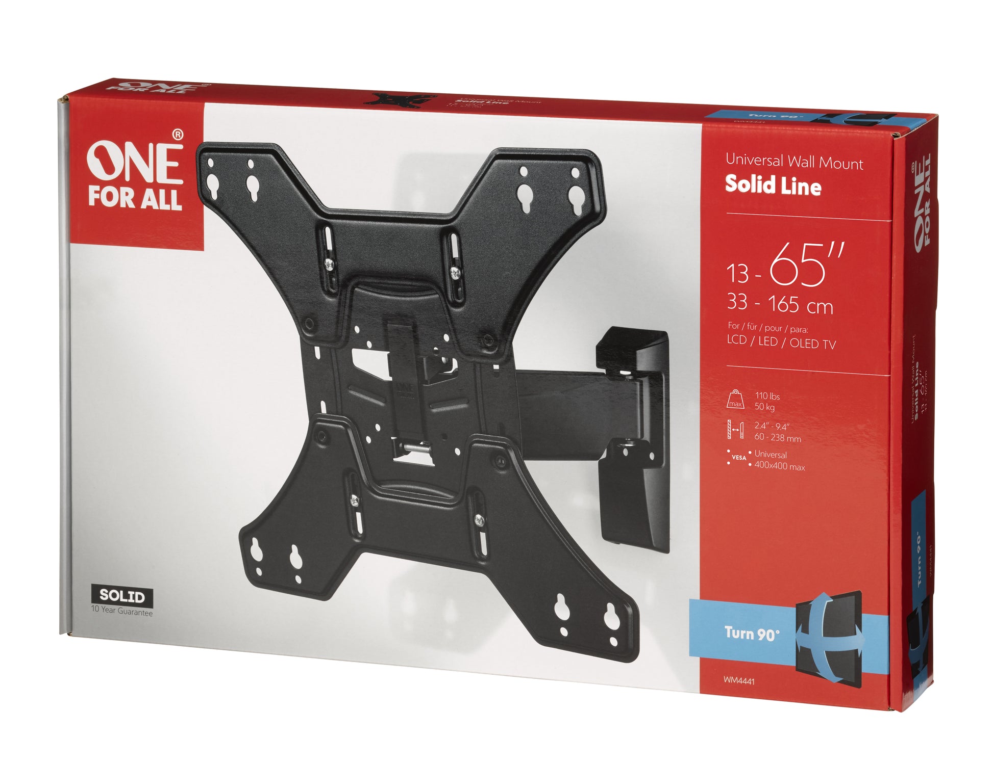 One For All Wandhalterung – Vollbeweglich – 13–65" – VESA 75×75–400×400 – bis 50 kg – SOLID TURN 90