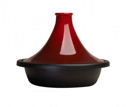 Le Creuset Fonduepfanne Tajine – Ø 31 cm, Gusseisen, für Glaskeramik, Gas, Elektro, Schwarz/Rot