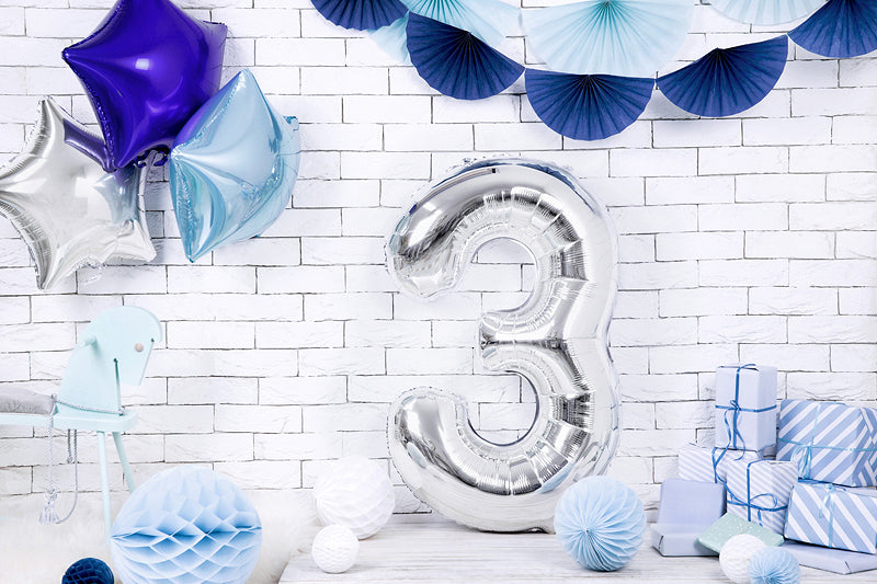 PartyDeco Folienballon Zahl 3 – Silber – 86 cm – Folie – 1 Stk