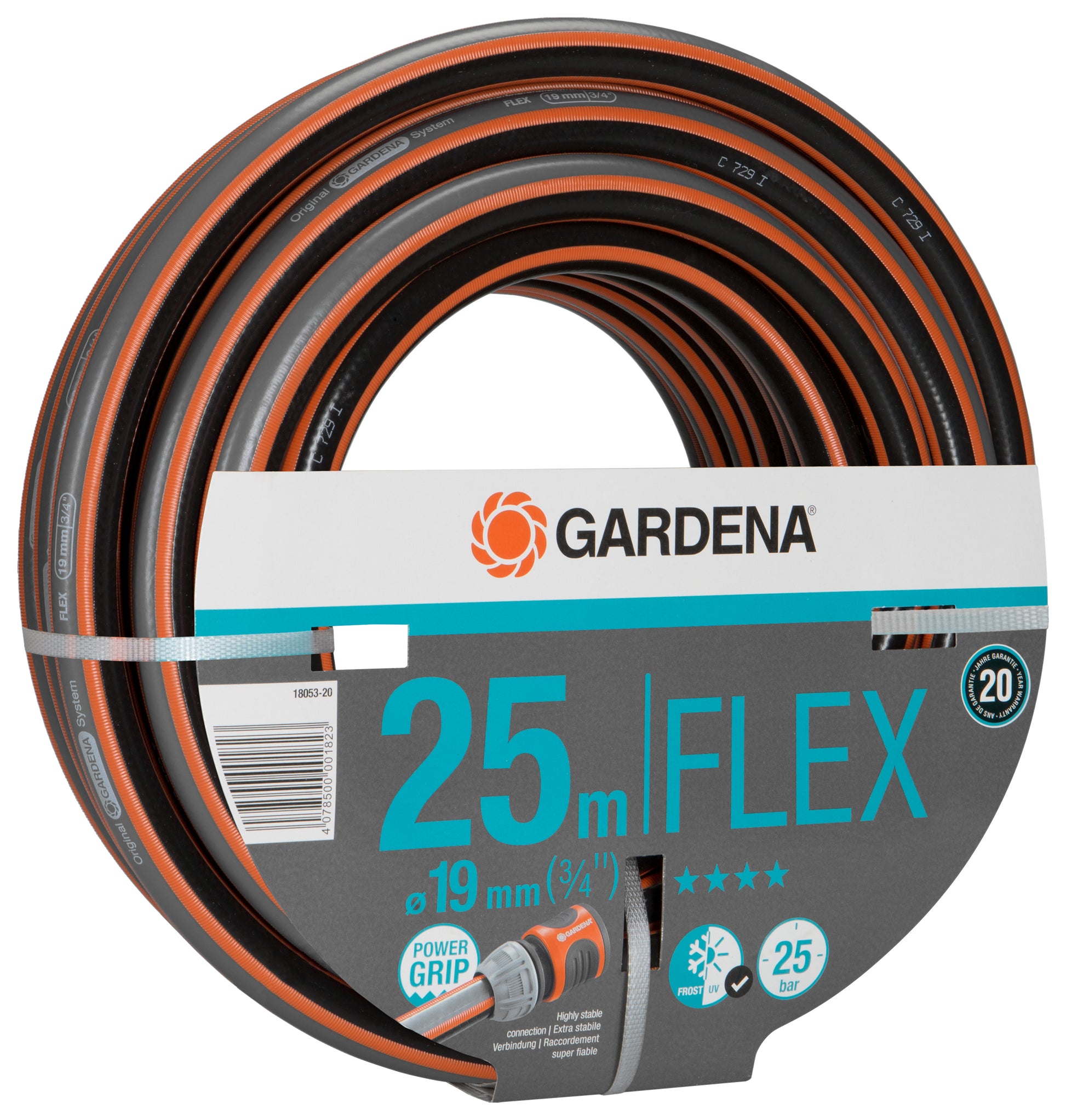 Gardena Comfort FLEX Gartenschlauch – Ø 19 mm × 25 m, 3/4" Anschluss, 25 bar, UV- und frostbeständig
