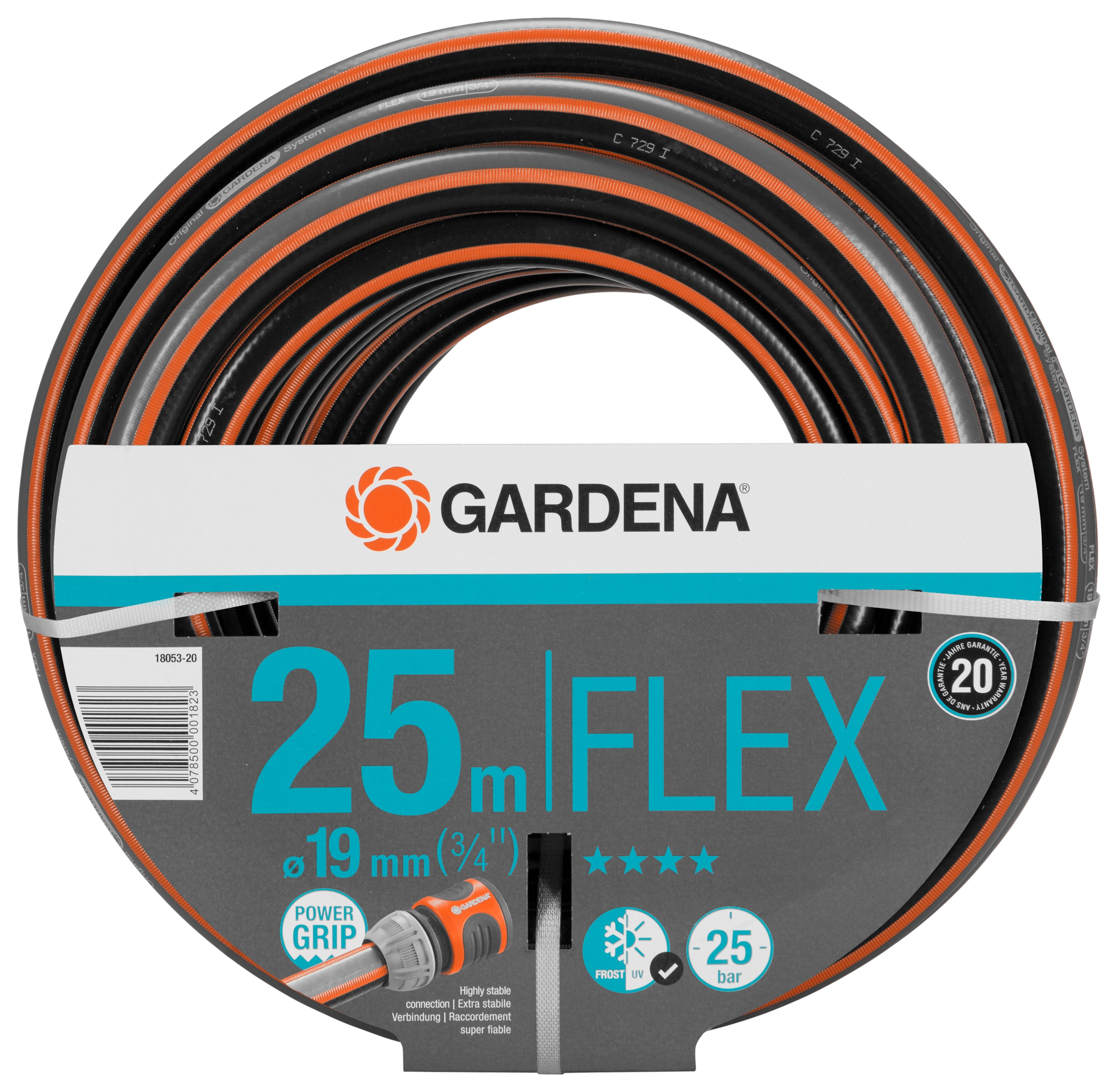 Gardena Comfort FLEX Gartenschlauch – Ø 19 mm × 25 m, 3/4" Anschluss, 25 bar, UV- und frostbeständig