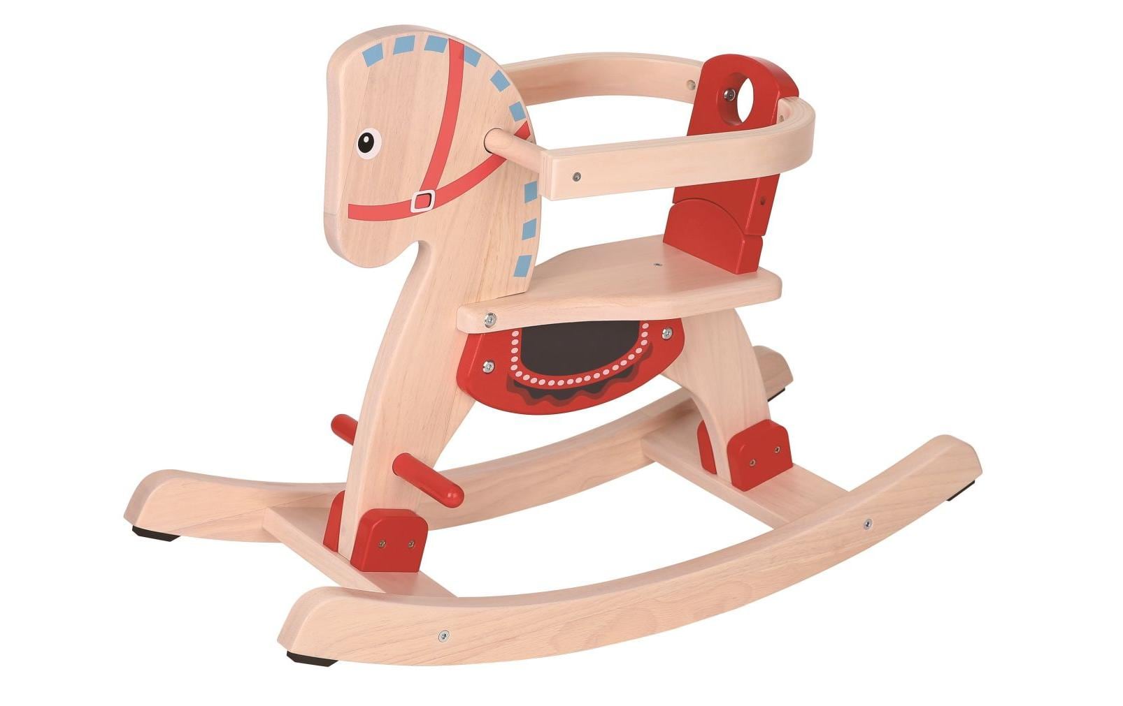 Spielba Holzspielwaren Schaukelpferd – 73 × 52 × 30 cm – ab 1 Jahr – Holz, rot/holzfarben – FSC