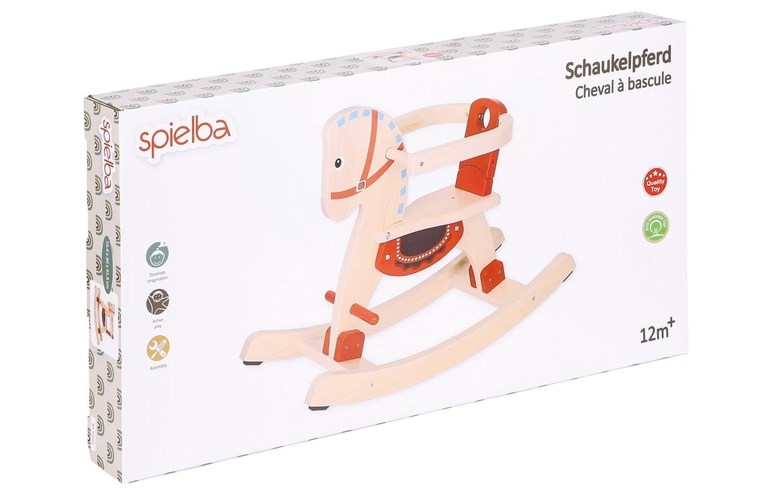 Spielba Holzspielwaren Schaukelpferd – 73 × 52 × 30 cm – ab 1 Jahr – Holz, rot/holzfarben – FSC
