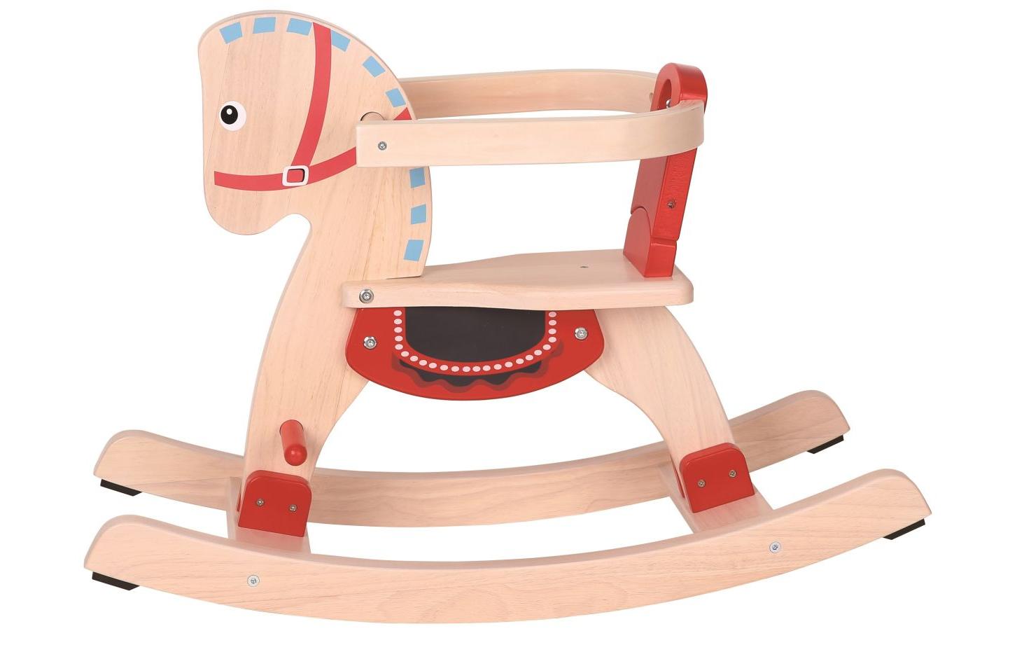 Spielba Holzspielwaren Schaukelpferd – 73 × 52 × 30 cm – ab 1 Jahr – Holz, rot/holzfarben – FSC