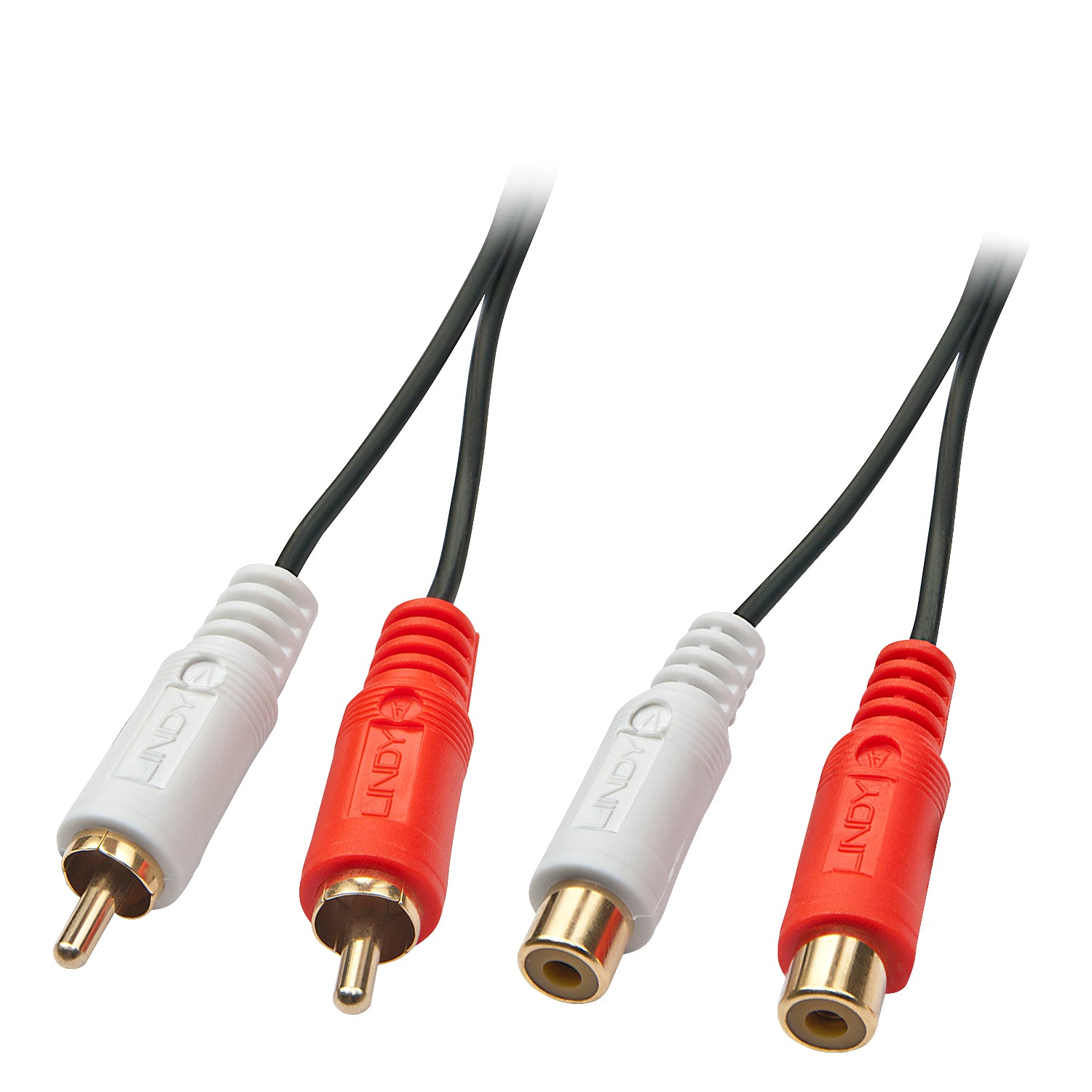 Lindy Audio-Verlängerungskabel 2×RCA (Stecker) auf 2×RCA (Buchse) – 2 m, vergoldete Kontakte