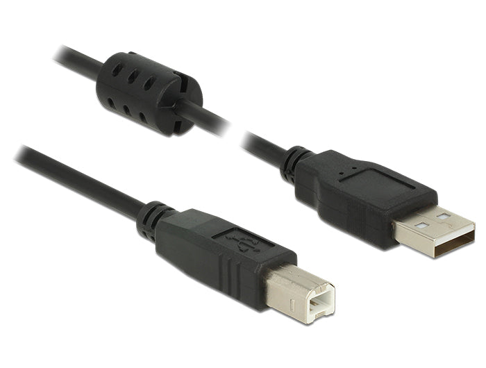 DeLOCK USB-A auf USB-B Kabel – USB 2.0 (480 Mbit/s) – 3 m – Magnetisch abgeschirmt – Schwarz