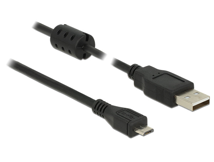 DeLOCK USB-A auf Micro-USB-B Kabel – USB 2.0 (480 Mbps) – 5 m – Magnetisch abgeschirmt – Schwarz