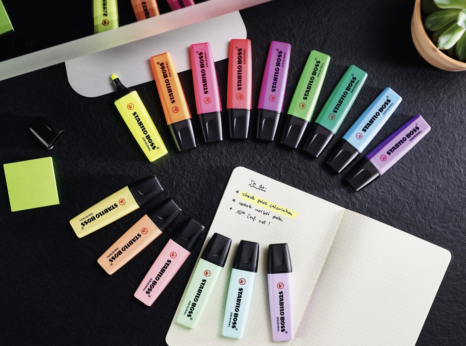 STABILO BOSS Original Textmarker Desktop Set 15 Farben – Keilspitze, 2–5 mm, nachfüllbar